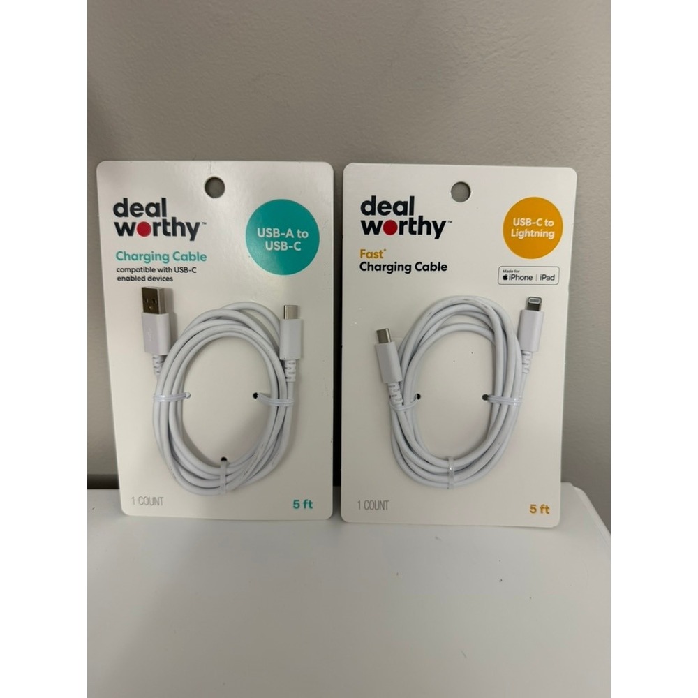 Dealworthy Charging Cable Bundle Unisex 5ft White USB-C Lightning NWT